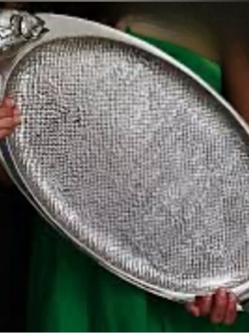 Silver Beaded Oval Serving Tray